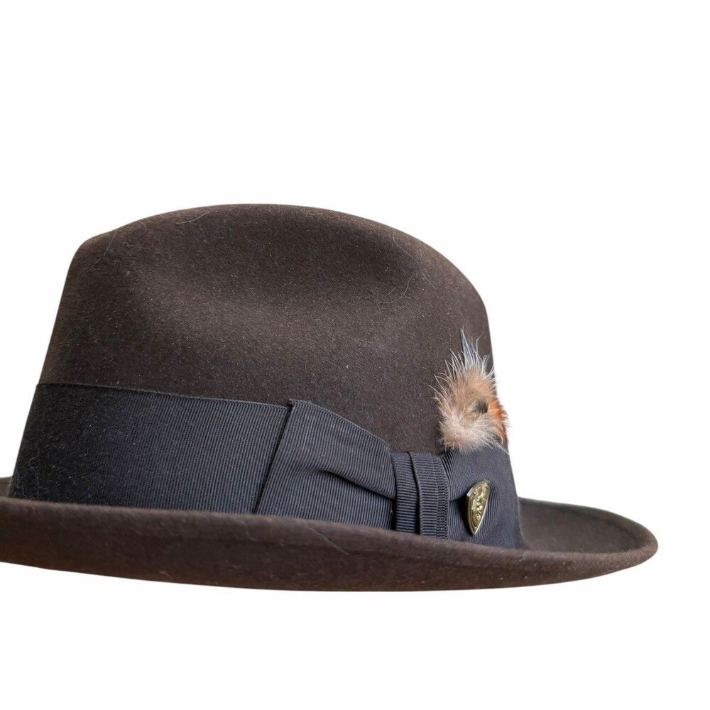 Vintage Dobbs Fifth Avenue Mens Fedora Felt Hat Brown Feather 7 1/8 Made In USA